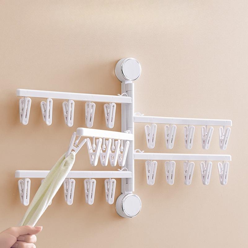 Saugknopf Faltbarer Wäscheständer, Aufbewahrungsregal, Bohrfreier Kleiderständer, Haushalts-Socken, Balkon-Wäscheständer