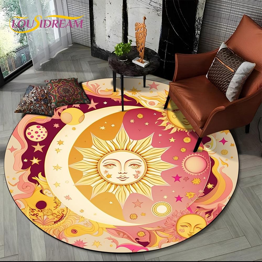 3D Mysteriou Sun Moon Tarot Mandala Magic Round Area Carpet Rug for Living Room Bedroom Kid Playroom Decor,Pet Area Rug Non-slip