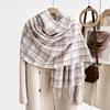Women's Winter Plaid Imitation Cashmere Tassel Scarf, Thickened Korean Style Neck Warmer