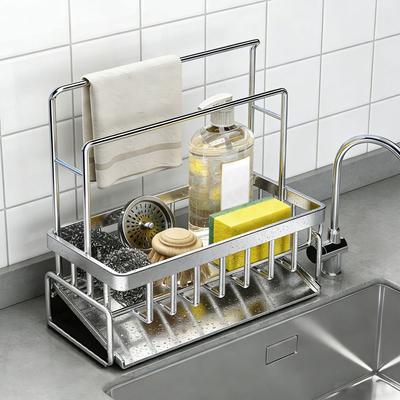 Stainless Steel Sink Drying Rack Multifunctional Large Capacity Sponge Drain Shelf Space Saving Kitchen Sink Organizer Bathroom