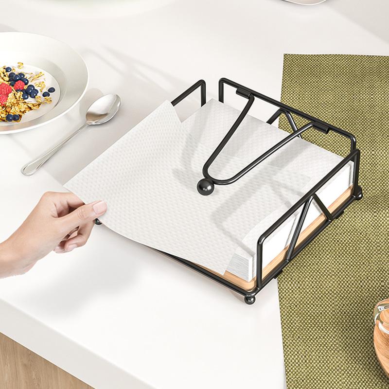 Elegant flat paper napkin rack with dispenser arms - white/black napkin rack for tables, kitchens, countertops and outdoor table