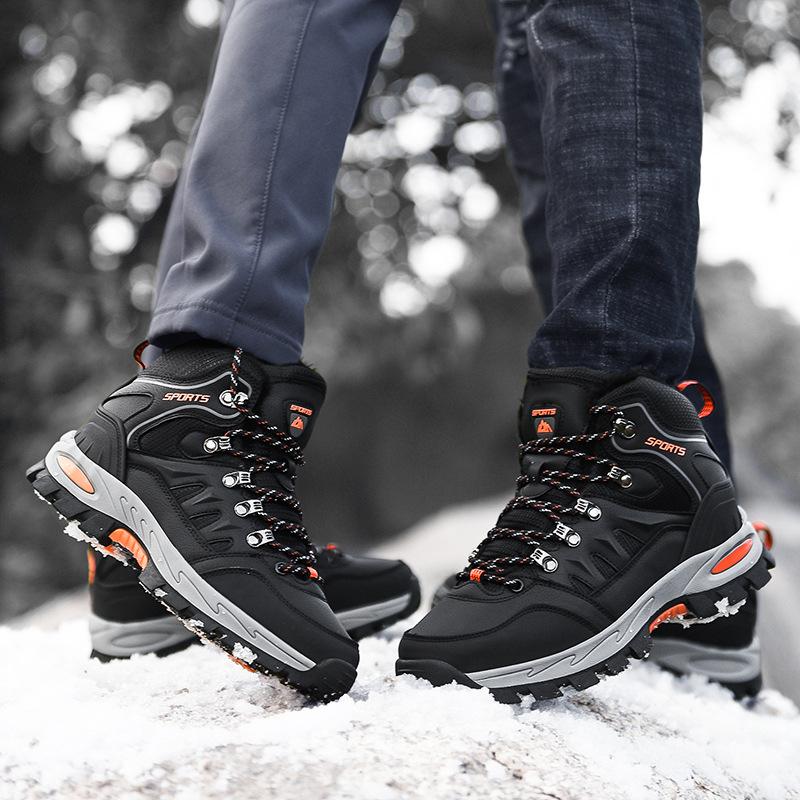 Unisex High-top Non-slip Waterproof and Velvet Warm Hiking Shoes Womens Snow Sneakers