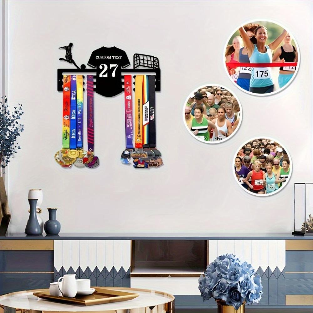 Personalized Soccer Trophy Metal Wall Rack | Custom Sign & Hooks for Kitchen, Lounge, Veranda Decor | Customizable Gift