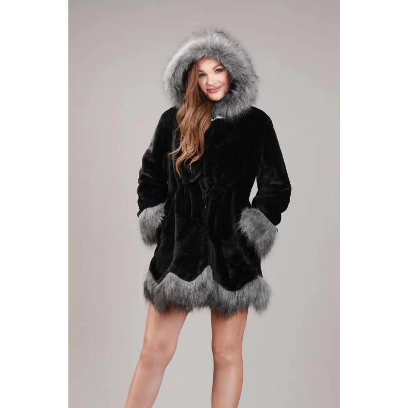

Imitation mink fur, imitation mink fur integrated medium and old coat medium and long hooded cotton-padded coat, imitation fur waist S