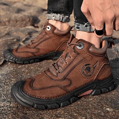 Fashion Hiking Men Boots New Leather Outdoor Walking Boots Man Non-Slip Retro Man Casual Boots Winter Warm Comfy Leather Men's Shoes