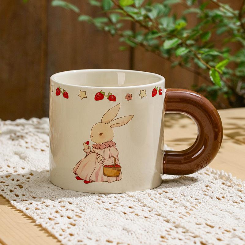 

Pastoral Rabbit Chinese Style Ceramic Cups Creative Gifts Breakfast Cups Coffee Cups Cute Mugs and Personalized Office Designs 350ml