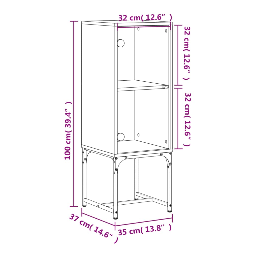 Side Cabinet with Glass Door Grey Sonoma 35x37x100 Cm