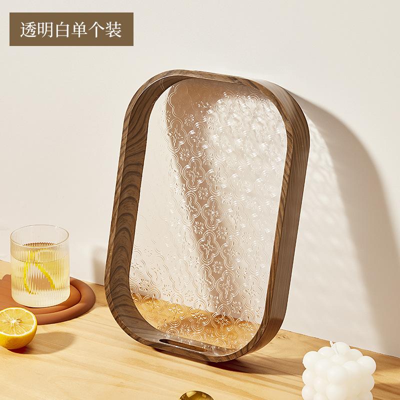 Rectangular Dried Fruit Plate Retro Transparent Storage Tray Home Living Room Coffee Table Tea Cup Storage Plate Home Decor