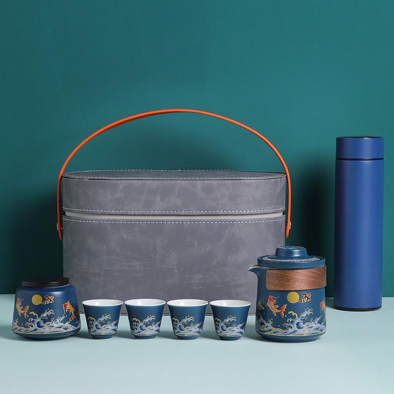 

Outdoor travel tea set Kuaike ceramic one pot four cups tea can thermos cup combination business gift