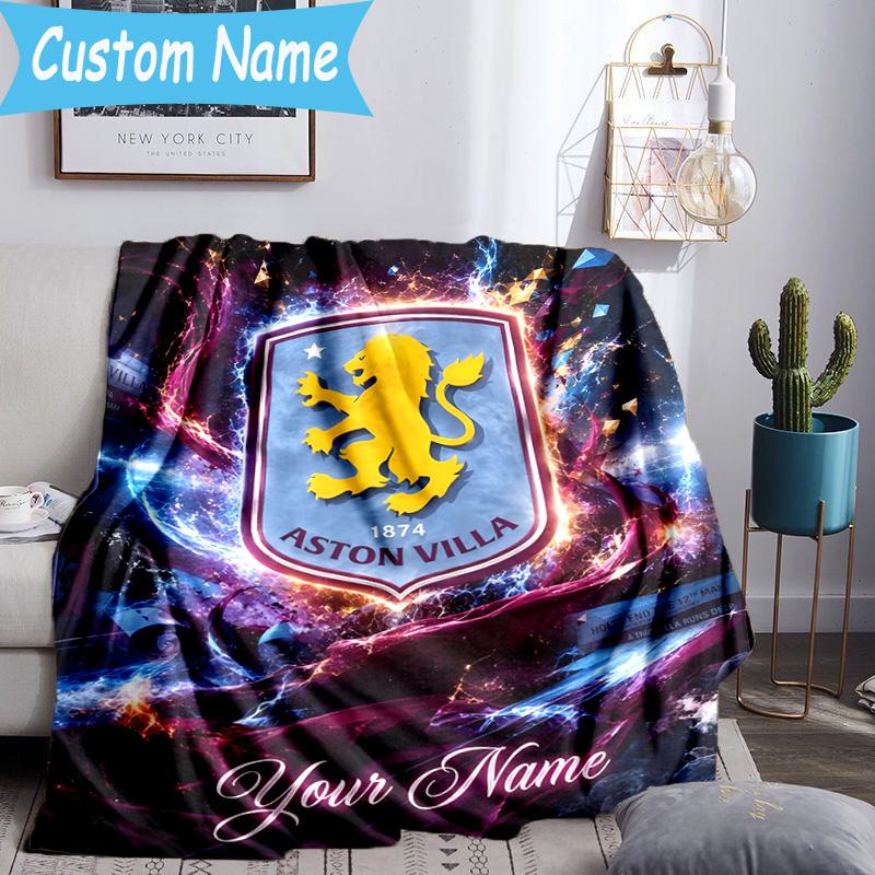 Custom Name Aston Villa Pride Flannel Blanket, Use for Birthday/Holiday Gift, Soft Blanket for Sofa/Bed/Camping/Office, Home Decor