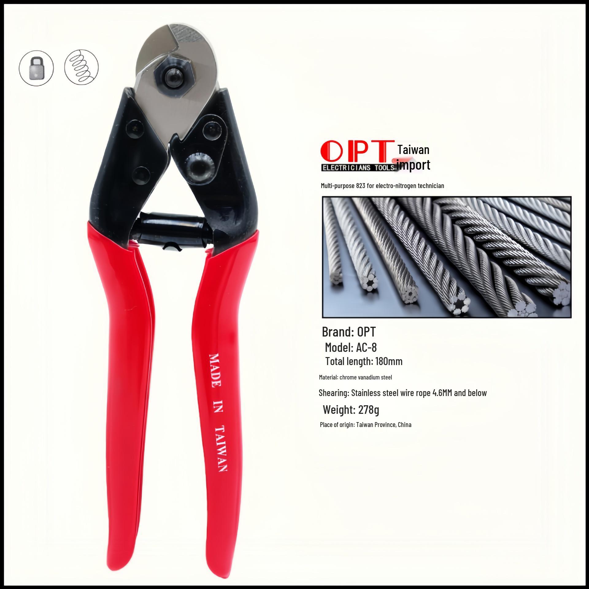 

Taiwan OPT Steel Wire Cutter with Aluminum Handle & Kevlar Cable Scissors
