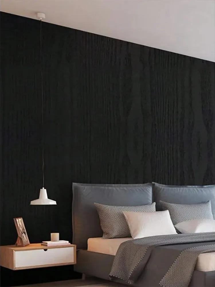 40Cm Household Black Wood Grain Simple Waterproof Home Decoration Oil Resistant Kitchen Cabinet Desktop Self-Adhesive Wallpaper