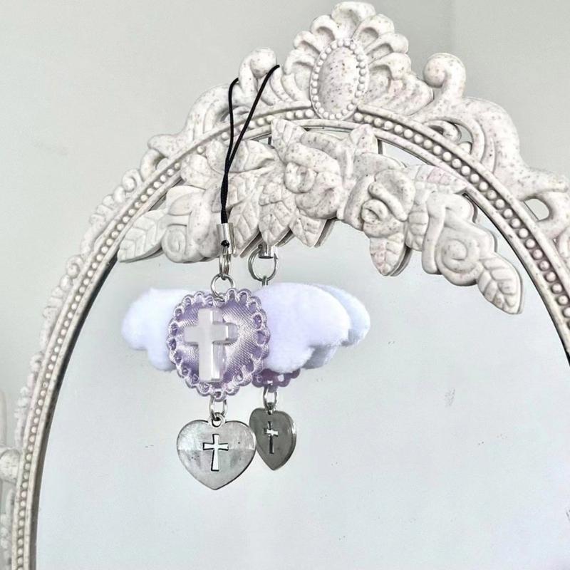 Sweet Wing Heart Cross Phone Charm Straps Car Key Hangings Pendants Fashion Bag Decoration Lanyard Purse Accessory