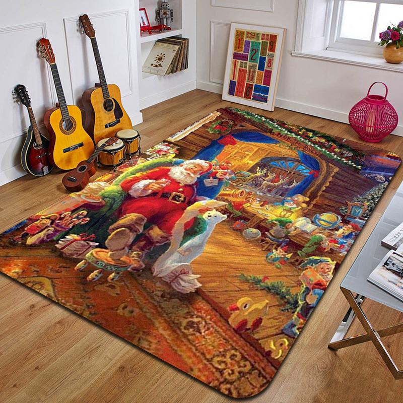 Weihnachtsmann Teppich bedruckte Eingangsfußmatte Wohnzimmer Schlafzimmer Badezimmer rutschfester Teppich Heimdekorative Bodenmatte Neujahrsgeschenk