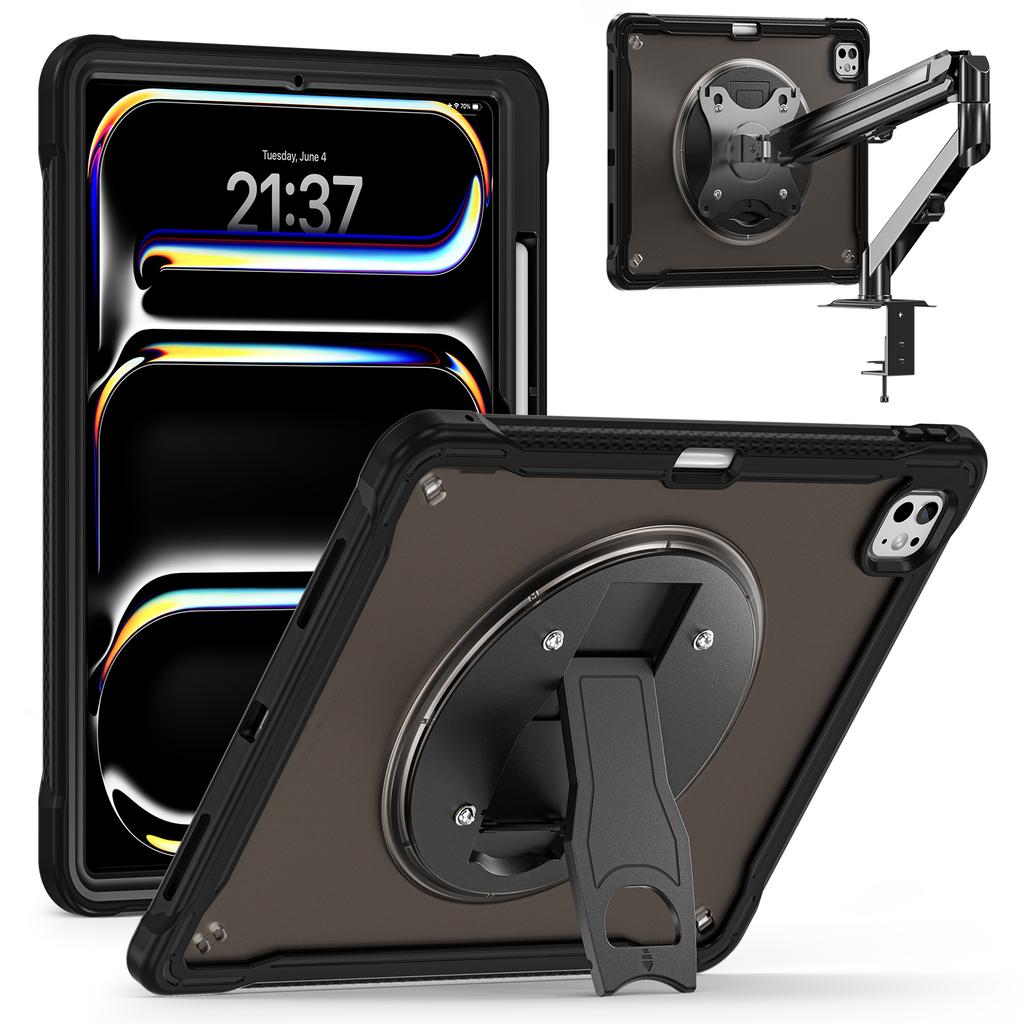 For iPad Pro 13 (2024) Case Kickstand PC+Silicone+TPU Tablet Cover