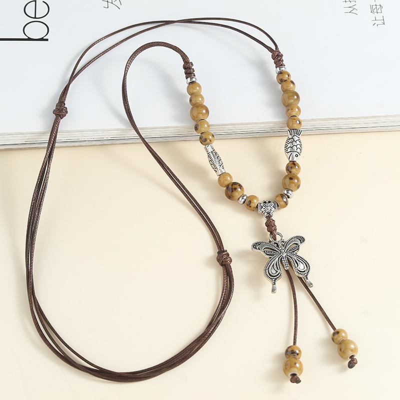 Chinese style long length sweater style accessory  butterfly necklace  ceramic  hanger cord