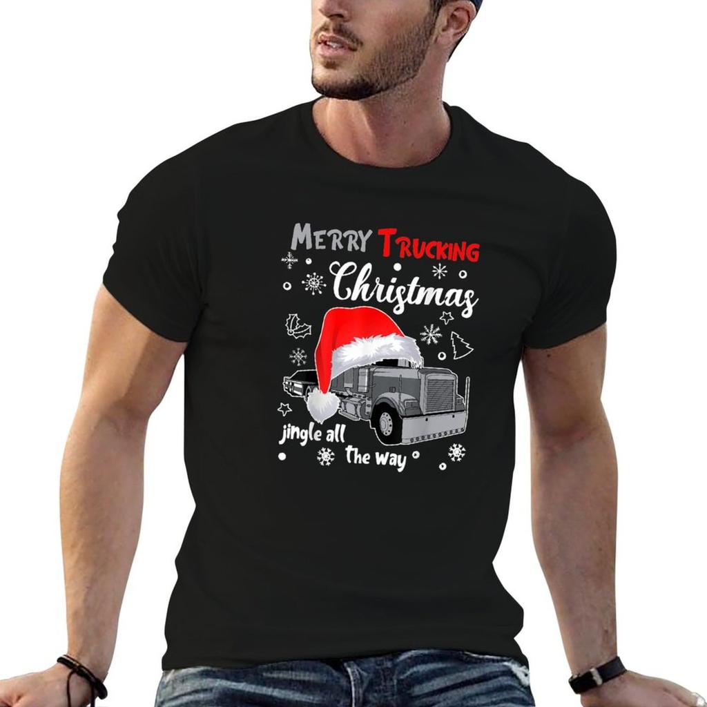 Maglietta di Cotone Buon Natale Camionista Camion di Natale Jingle All Maglietta Maglietta per le Vacanze Estive