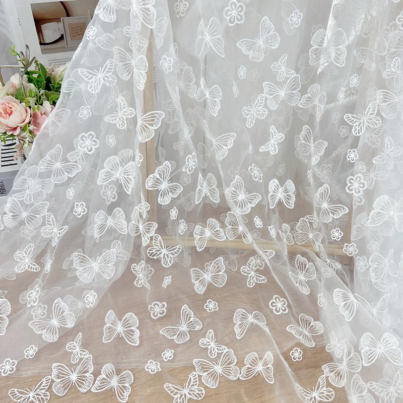1 Yards Embroidery Fabric White Floral Mesh Lace Fabric For Diy Women Wedding Bridal Dress Cheongsam Lolita Clothes