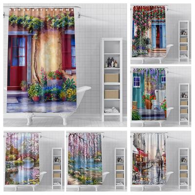 Home Duschvorhänge für Badezimmer Ölgemälde-Stil Wasserdichter Stoff Badezimmervorhänge Modern Duschvorhang 180X200 240X200