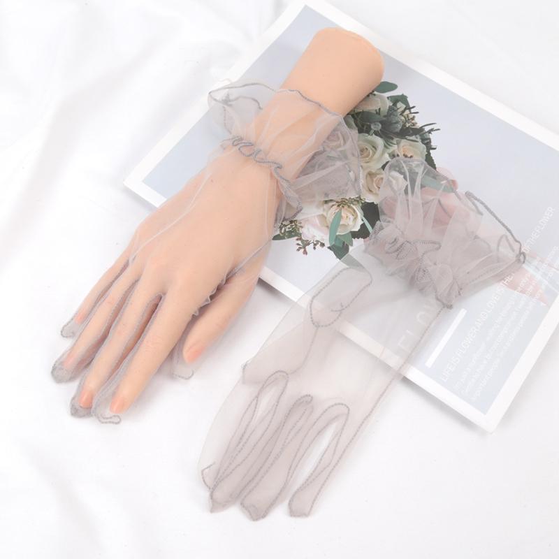 New Sexy Transparent Lace Black White Gloves Solid Color Fashion Women Drive Short Tulle Gloves Mesh Stretchy Wedding Mittens