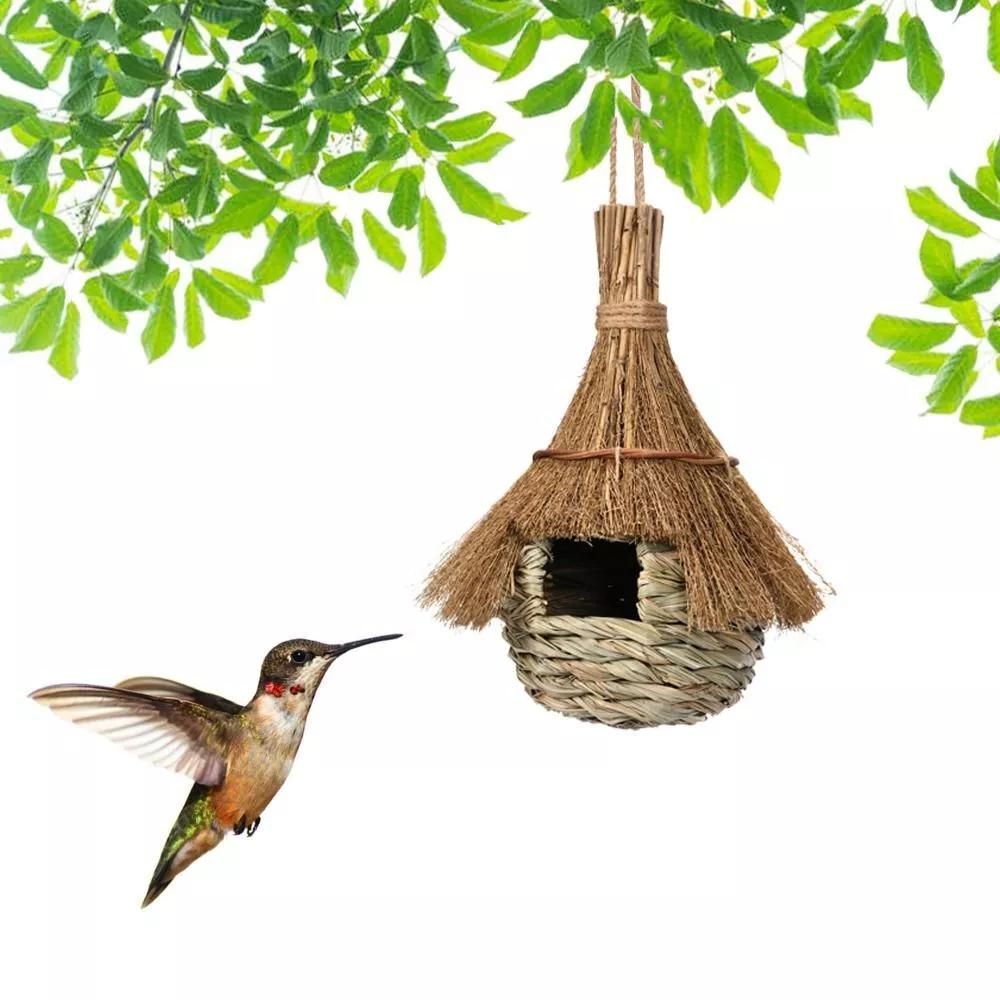 Hängbares Naturgras-Vogelnest Vogelnestkäfig Grashausform Hängendes Kolibrihaus Handgewebtes Vogelhaus Garten