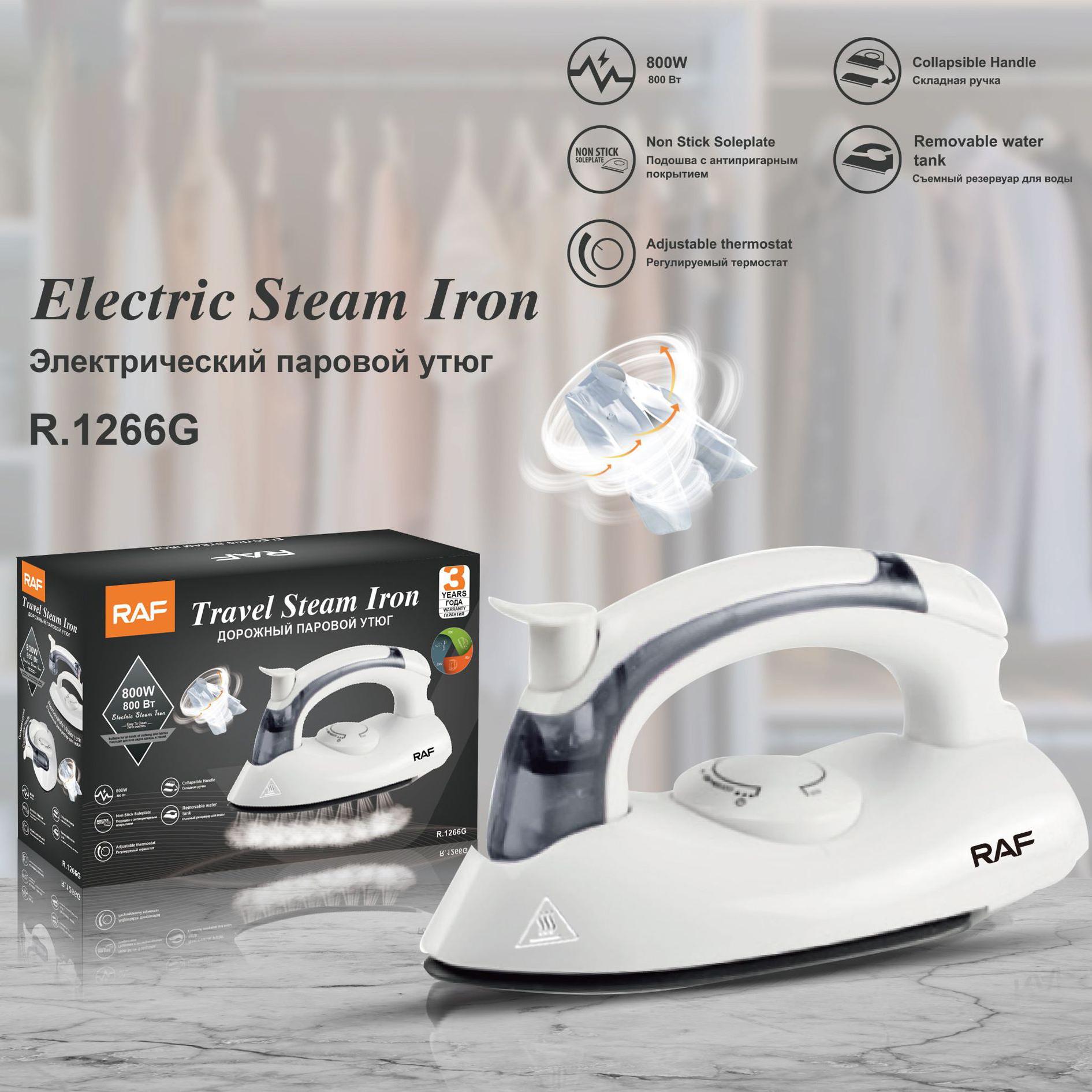 

RAF R.1266 Foldable Travel Garment Steamer 800W Ironing Machine with 3 Adjustable Temperatures,EU Plug Grey