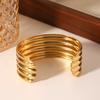 18K Gold Stainless Steel Open Bangle Multi-layer Wide Bracelet for Women Exaggerated Titanium Steel Bangle Non-fading