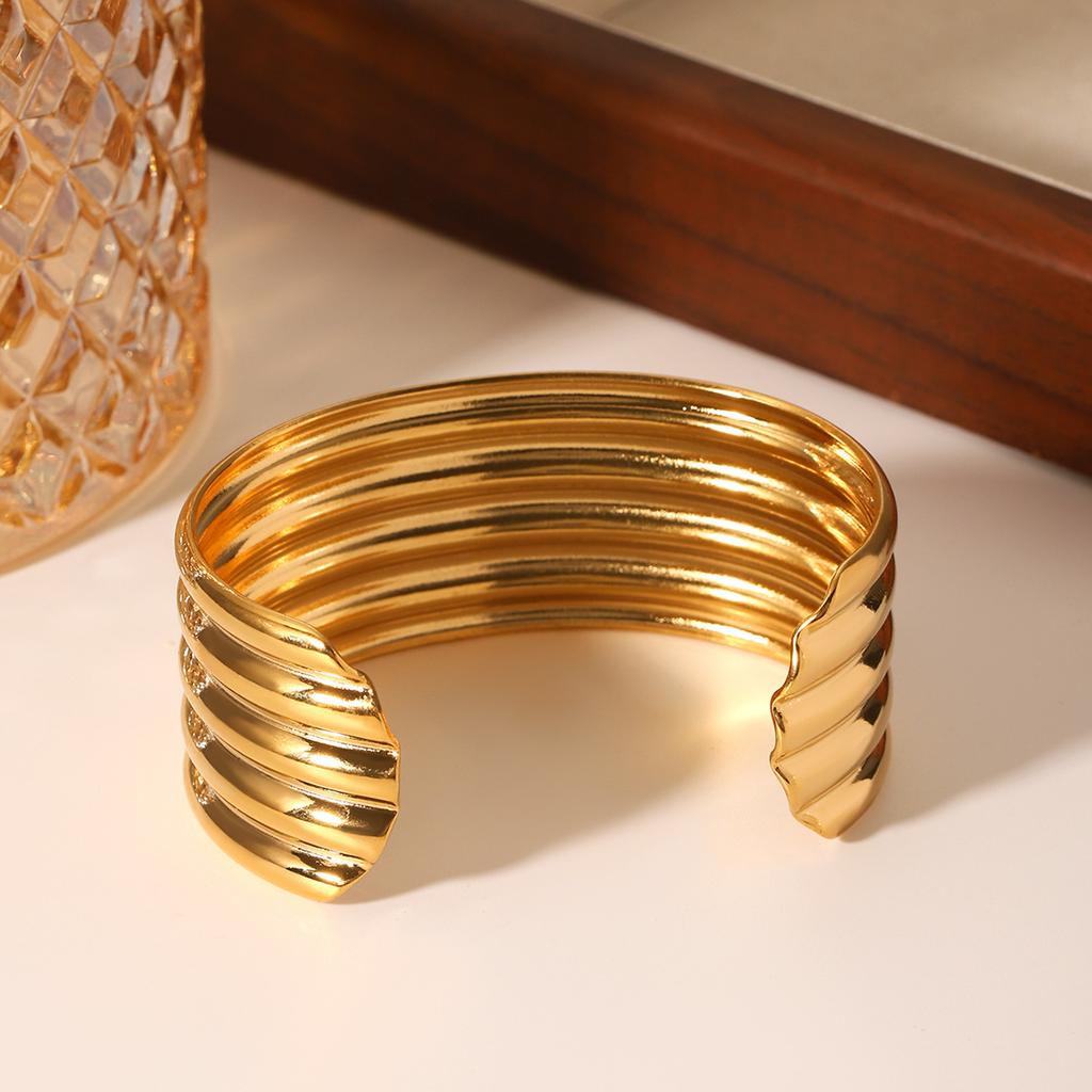 18K Gold Stainless Steel Open Bangle Multi-layer Wide Bracelet for Women Exaggerated Titanium Steel Bangle Non-fading
