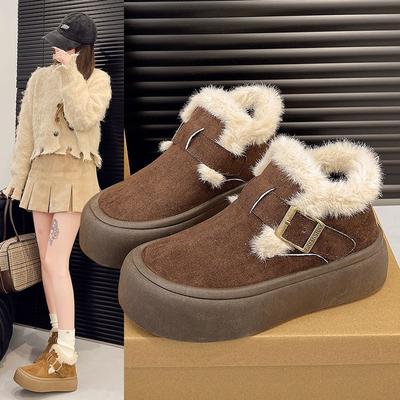 Dicke Plüsch Plateau Schneestiefel Damen Winter Warm Halten Pelz Baumwolle Schuhe Frau Kunstwildleder Zum Hineinschlüpfen Knöchel Stiefel Gepolsterte Schuhe Stiefel