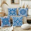 Blau-Weiße Florale Fliesen Kissenbezüge, Marokkanische Damast Dekorative Überwurf-Kissenbezüge, Boho Wohnkultur Für Sofa Bett, Ohne Füllung