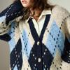 Chuyu Damen Strickjacke mit V-Ausschnitt und nordischem Farbblockmuster aus Wollmischung