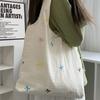 Korean Embroidered Floral Canvas Tote Bag Women's Single Shoulder Bag Casual Floral Printed Canvas Handbag Shopping Bag