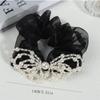 Sweet and Elegant French-Style Faux Pearl Bow Oversized Scrunchie Mesh Black Hair Tie for Girls and Women Hair Accessories