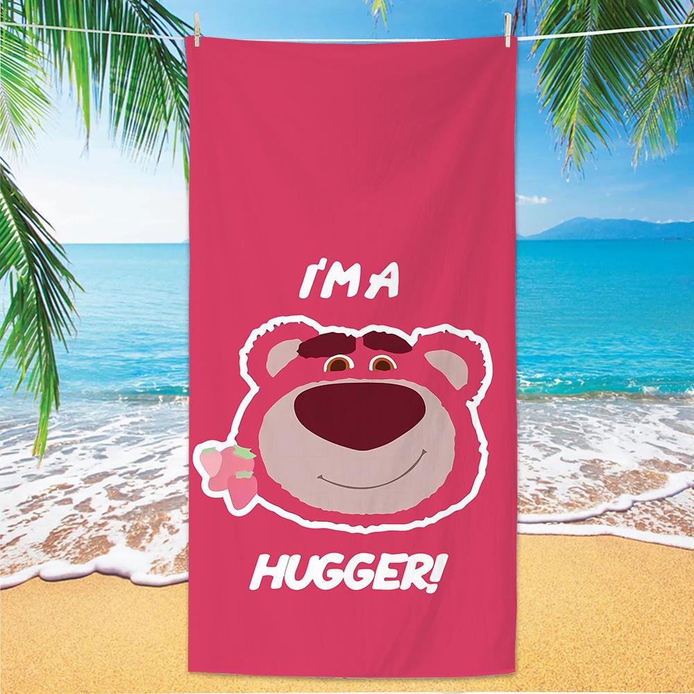 Cute Strawberry Bear Beach Towel Microfiber Printed Children'S Trumpet Cartoon Bear Beach Towel