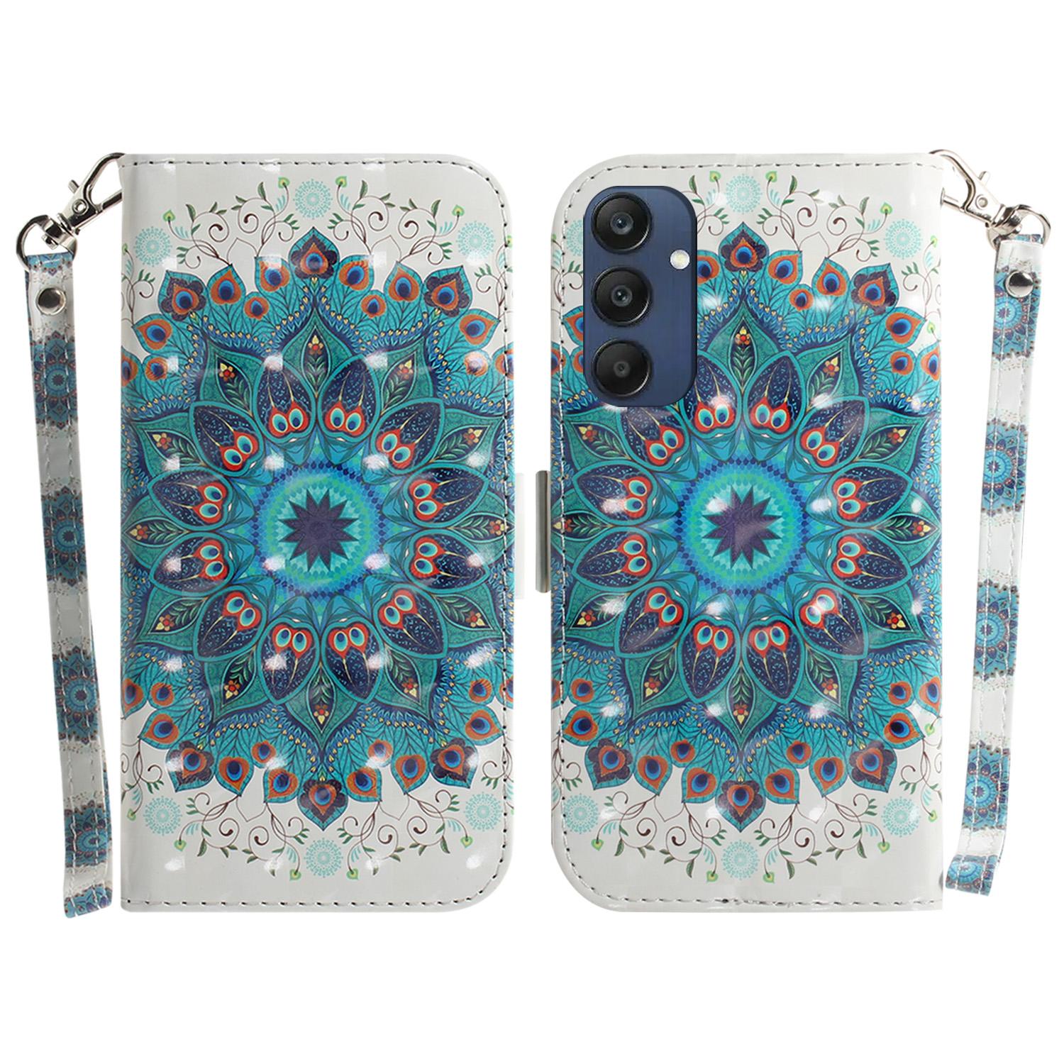 

For Samsung Galaxy M35 5G Case Leather Wallet Phone Cover 3D Pattern Print Peacock Wreath