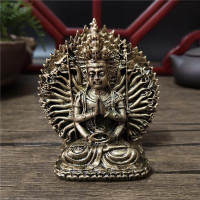 Bronzová barva Tisícruký Guan Yin Buddha Socha Ornamenty Pryskyřice Čínská Kwan Yin Buddha Socha Figurky Domácí dekorace