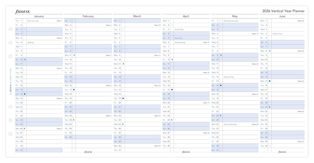 Filofax 2026 System Planner Refill, A5 Vertical Year Planner, January Start, White, 26-68501, Officially Imported