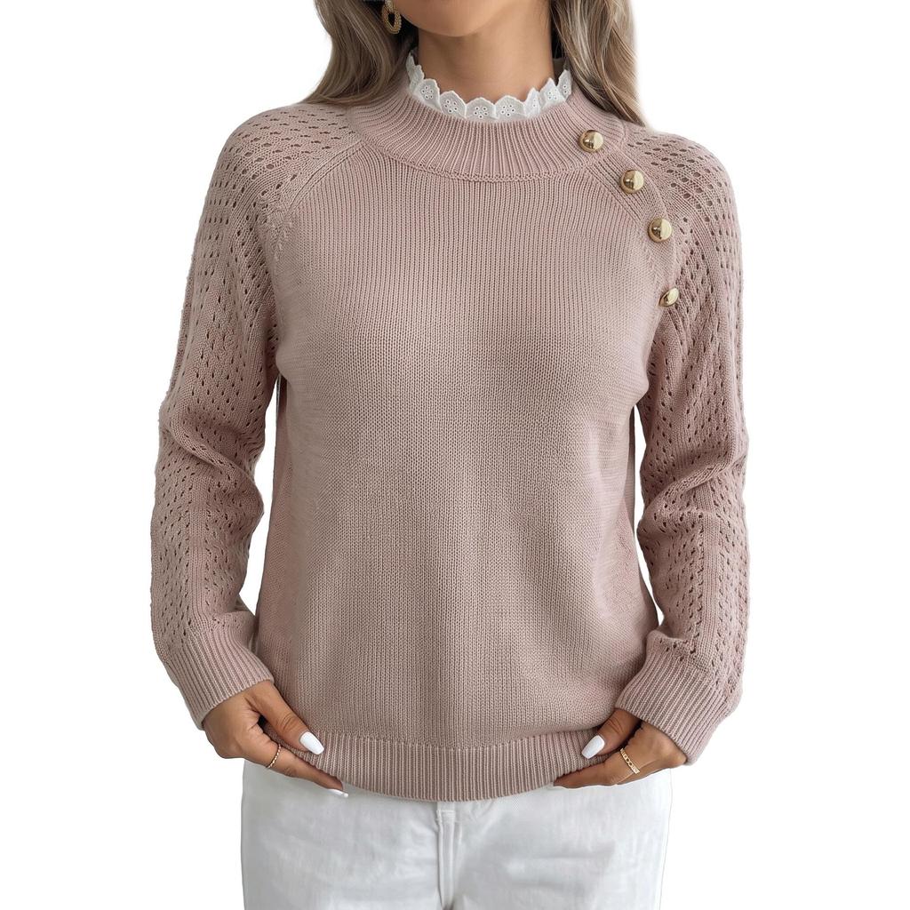 TikTok Europe 2026 Autumn/Winter Commuter Lace Patchwork Button Knit Sweater