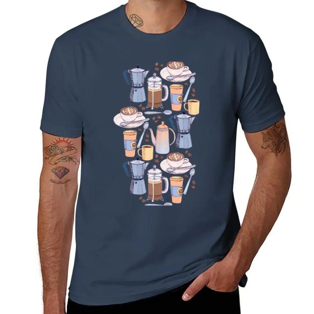 Coffee Love on Blue T-Shirt vintage blanks heavy weight t shirts for men
