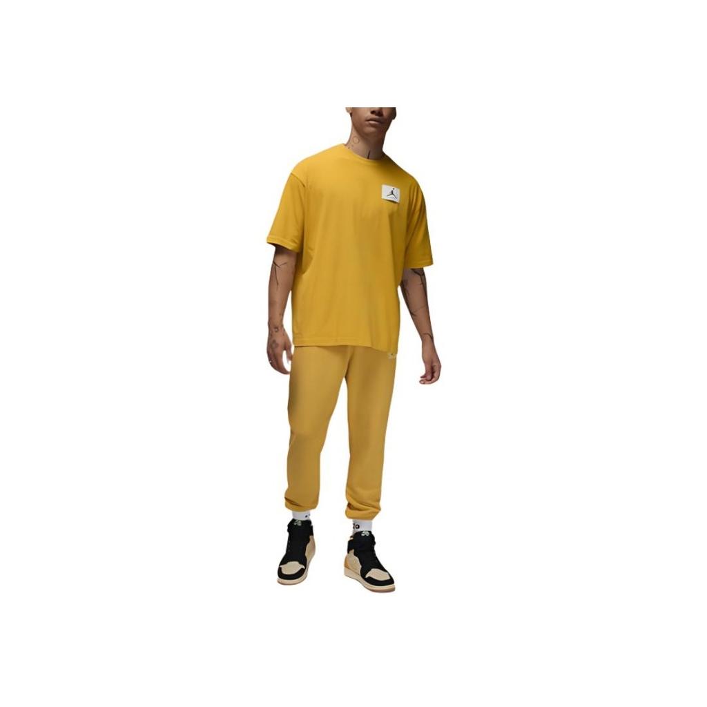 Jordan Flight Essential Logo Print Ribbed Crew Neck Short Sleeve Drop Shoulder T-Shirt Men Tops Rust-Yellow DZ0605-752