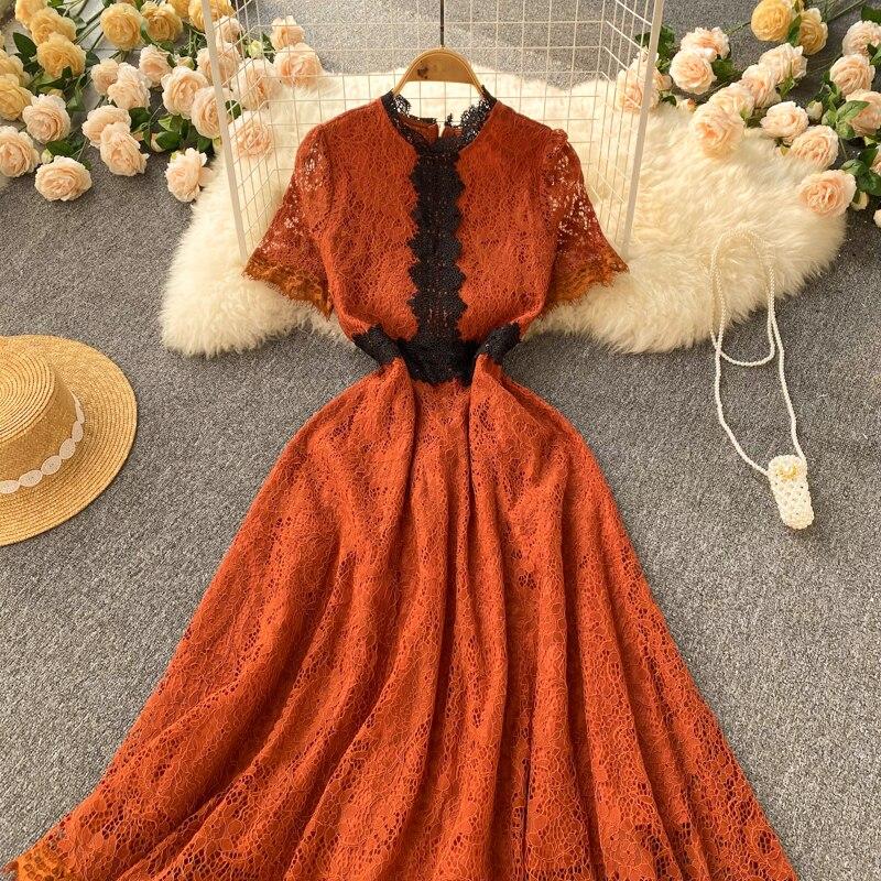 RUGOD 2025 Léto Nový Design Smysl pro Prémiovost Smysl pro Menšinu Francouzské Retro Duté Krajkové Výšivky Šaty Princeznovské Vílí Šaty
