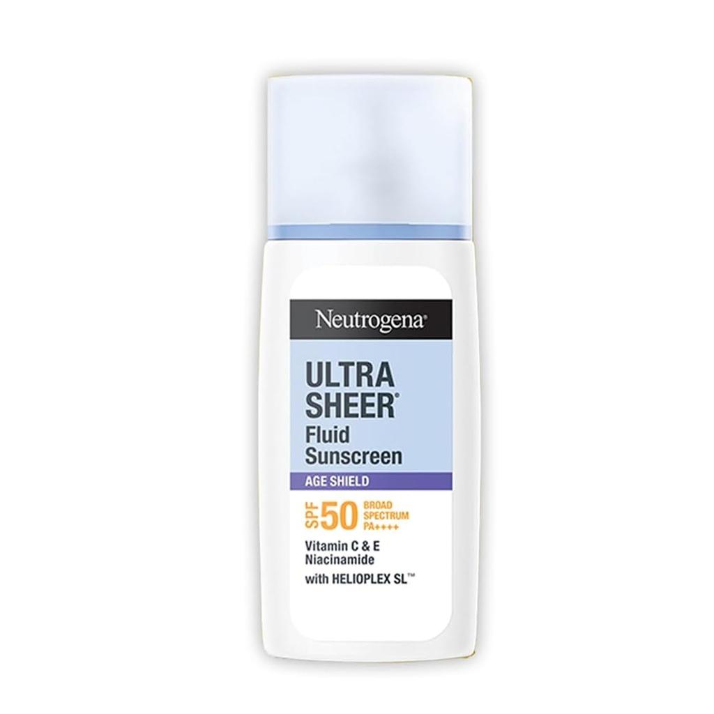 Neutrogena Ultrasheer Age Shield Fluid Sunscreen SPF 50+ PA++++ | Reduces dark spots & Skin tone | UVA, UVB, Visible Light & Blue Light | 40gm