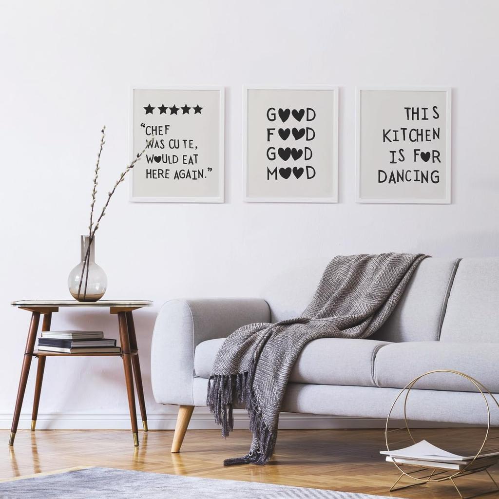 Funny Kitchen Decor Set of 3 - Five Star Rating Poster, Black Kitchen Quotes Decor Chef Was Cute Print, Chef Signs Decoration Trendy Cooking Art,