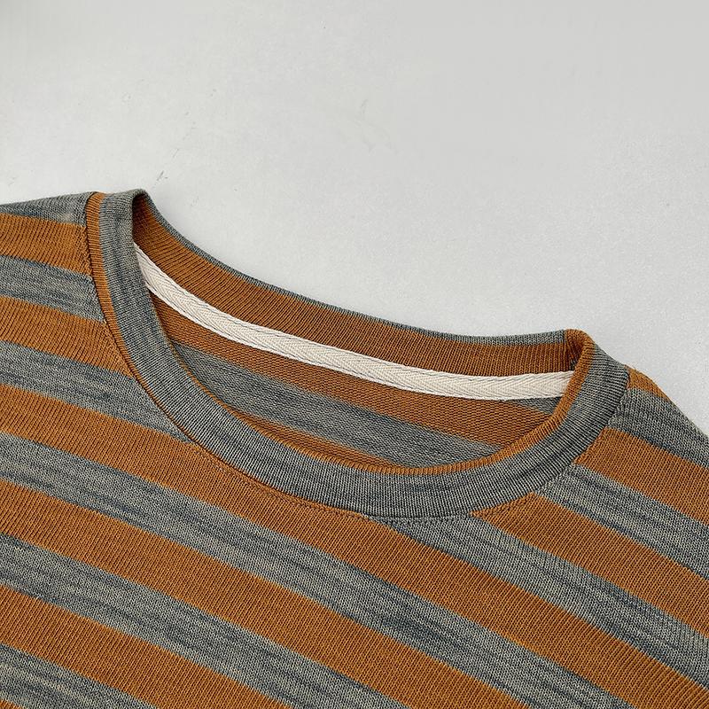 European Women's Oversized Gray-Orange Striped Long-Sleeve T-Shirt, Autumn 2025 Collection – Soft, Comfortable, and Versatile.
