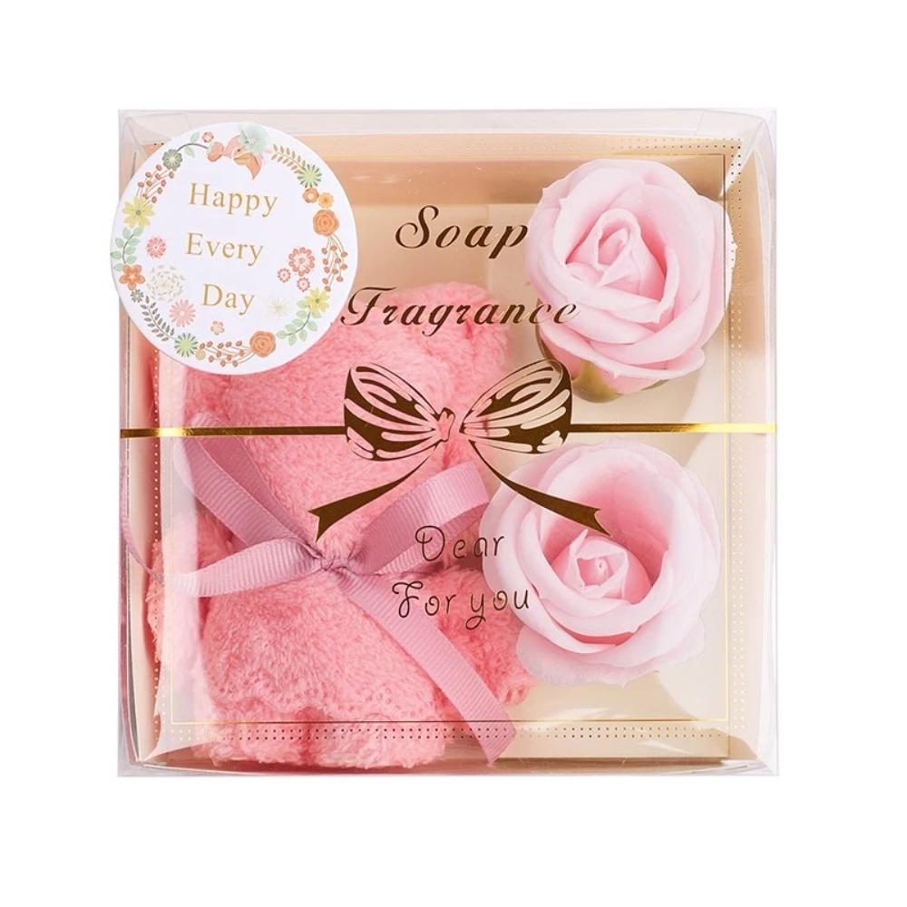 Elegant Towel Towel Bear Soap Flower Gift Box Soap Flower Rose Festival Gifts Towel Bear Gift Box Birthday Party розовый