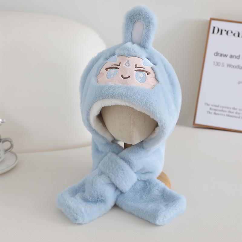 

Children s Scarf and Hat All in One Festive and Cute Nezha Ear Protection Hat Warm and Thickened Plush Pullover Hat for Men and Women