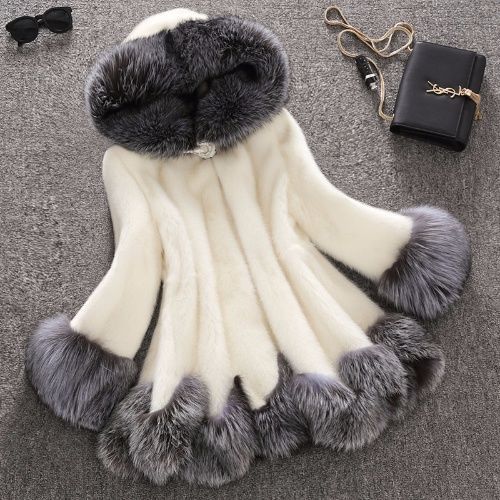 Nouveau manteau en fourrure automne et hiver pour femme manteau moyen et long velours de vison col en fourrure de renard fausse fourrure grande taille femme
