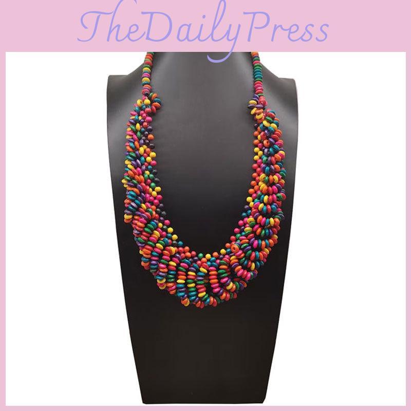 Creative Colored Wooden Bead Woven Necklace Neck Accessories For Casual Daily Use