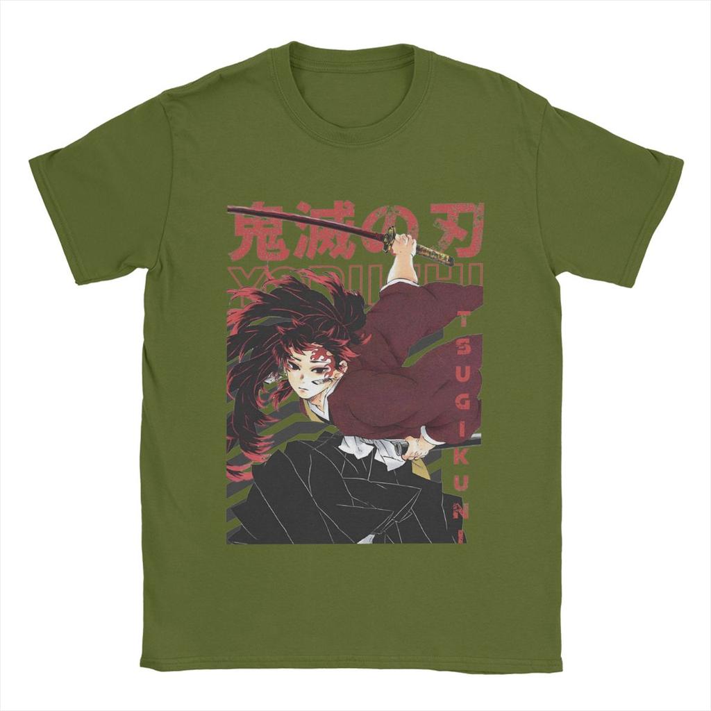 Yoriichi Tsugikuni ed Slayered T Shirt Men's Pure Cotton T-Shirts Round Neck Tee Shirt Short Sleeve Clothing Classic