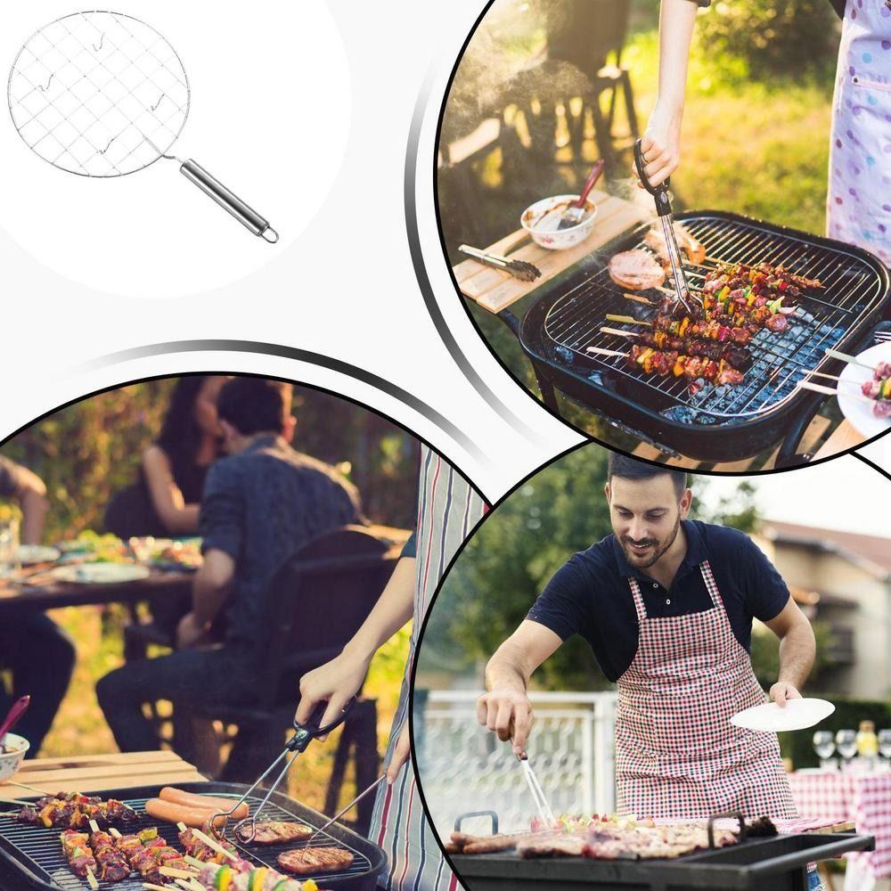 Portable Stainless Steel BBQ Grill Net Round Shape With Handle Cooking Rack Non Stick Multi Functional Wire Roaster Bbq Party